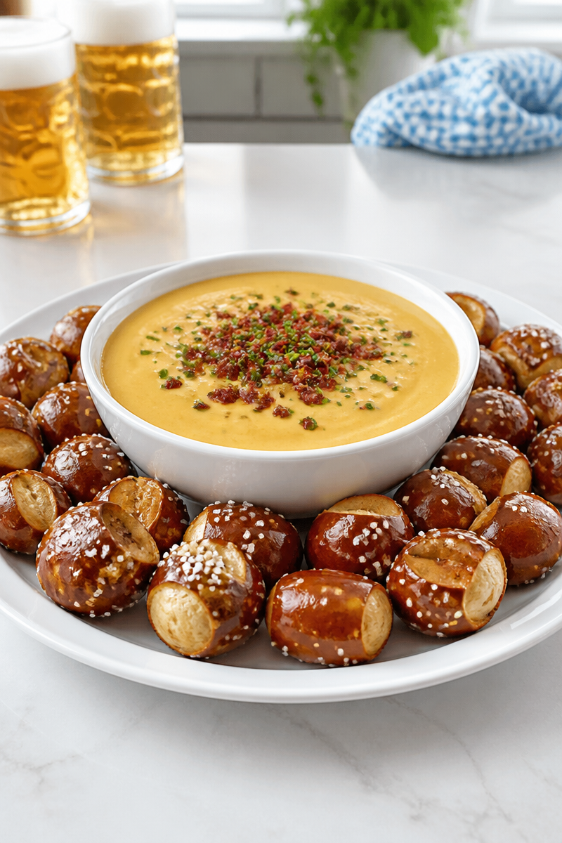 Slow Cooker Beer Cheese Soup Pretzel