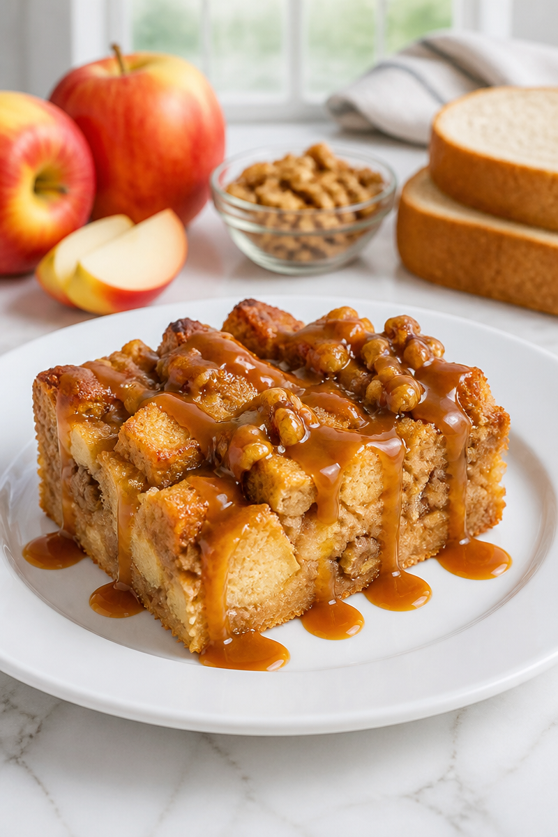 Baked Apple Walnut Bread Pudding