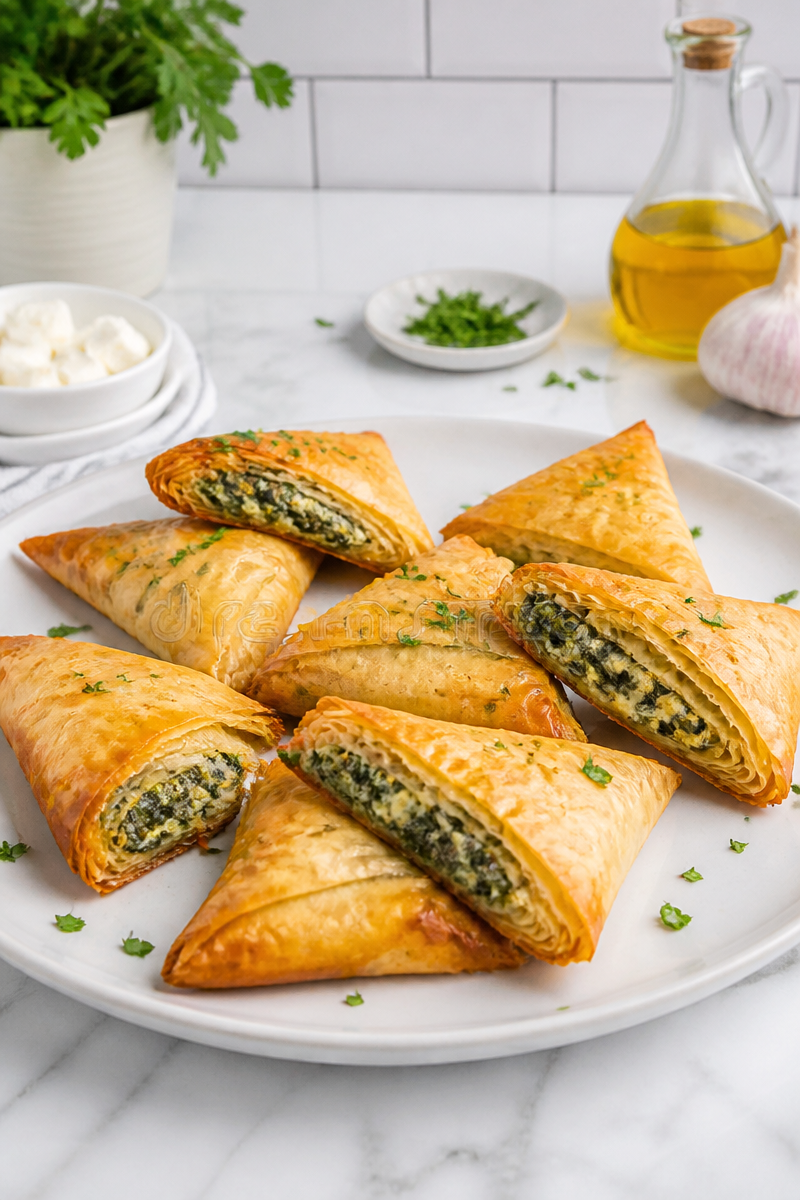 Crispy Baked Spinach Feta Triangle