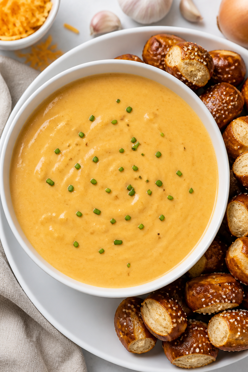 Slow Cooker Beer Cheese Soup Pretzel