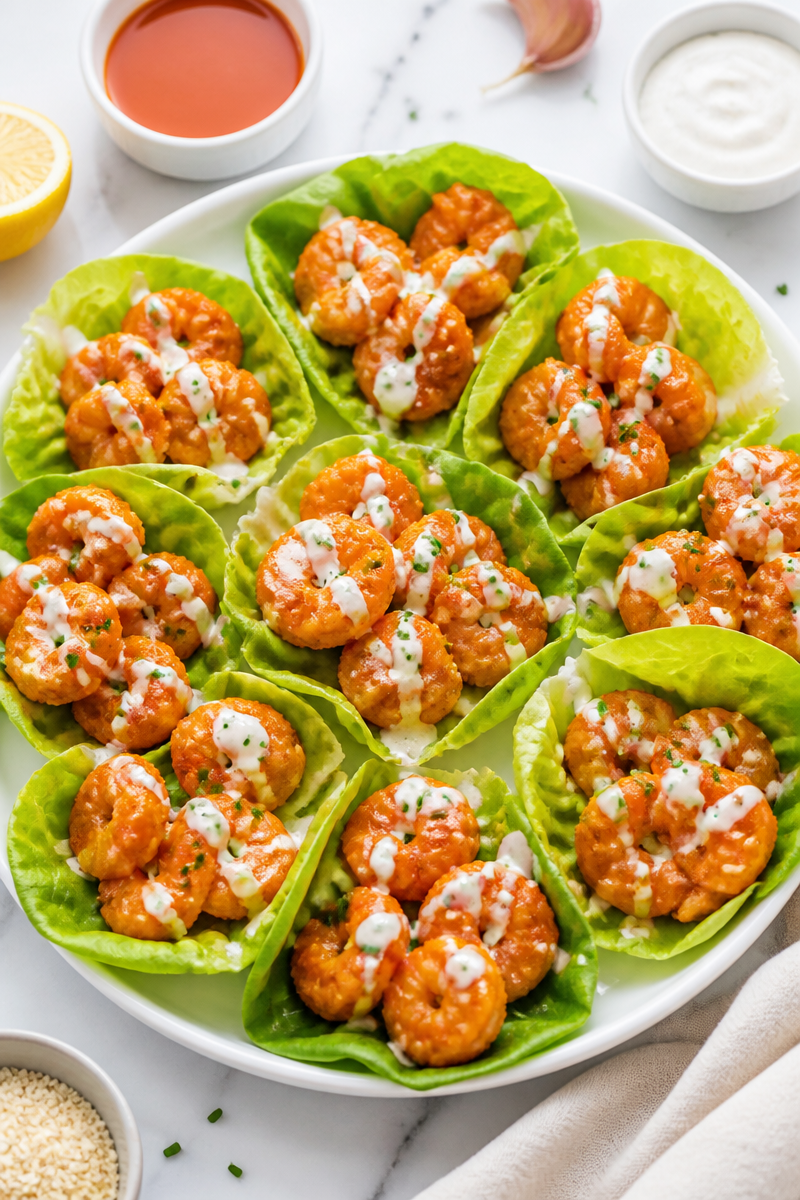 Crispy Baked Buffalo Shrimp Lettuce Wrap