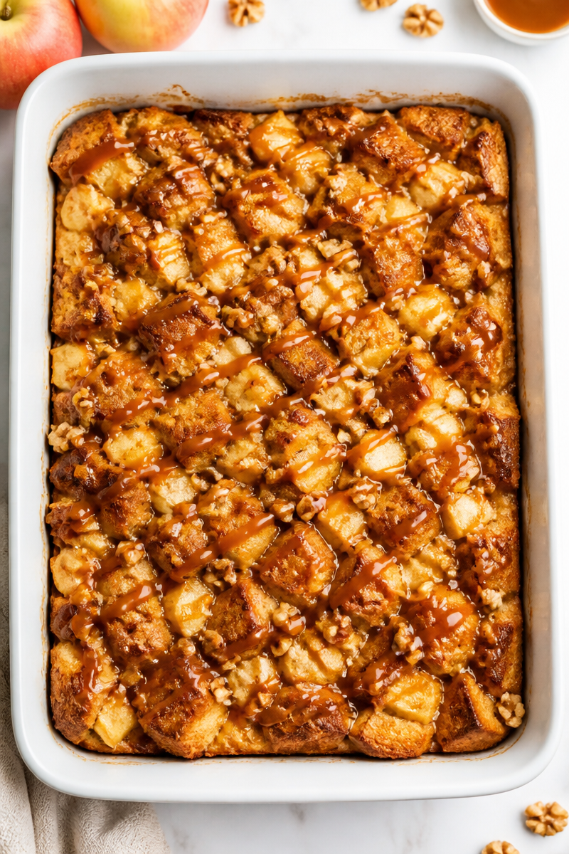 Baked Apple Walnut Bread Pudding