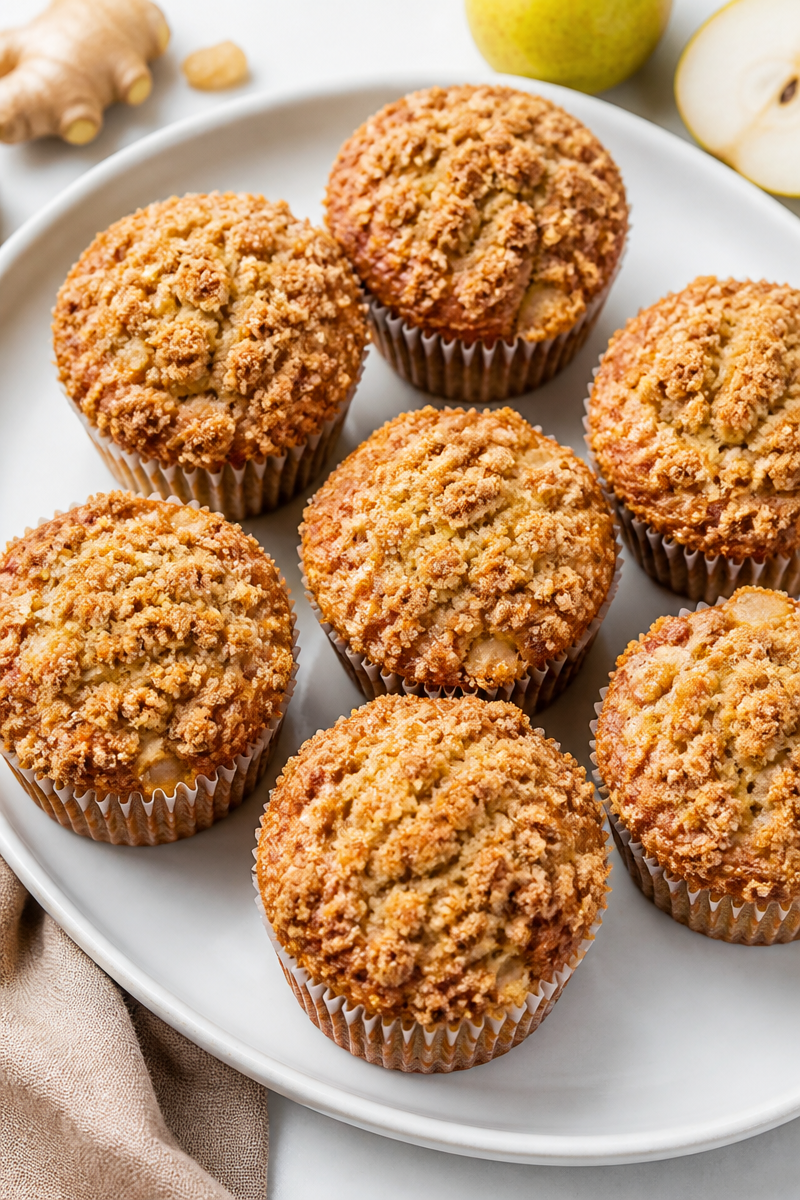 Baked Pear Ginger Muffin Crumb