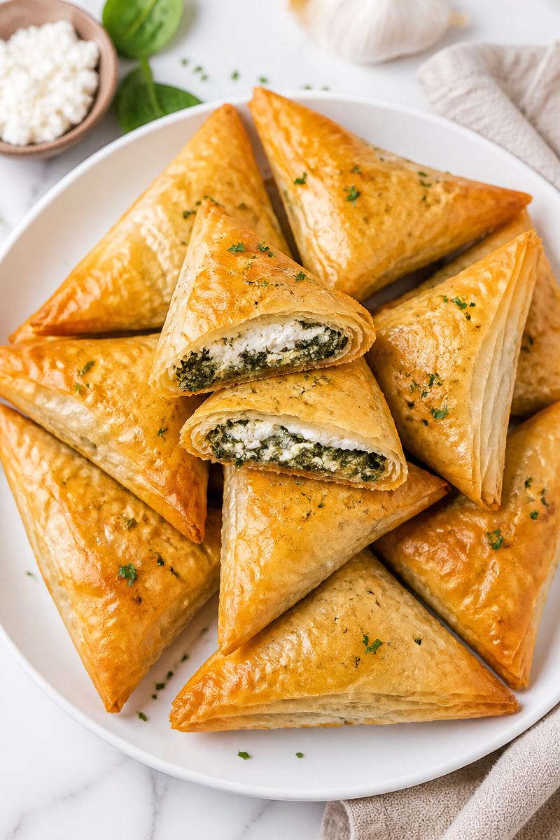 Crispy Baked Spinach Feta Triangle