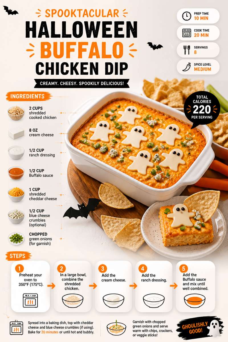 Spooktacular Halloween Buffalo Chicken Dip