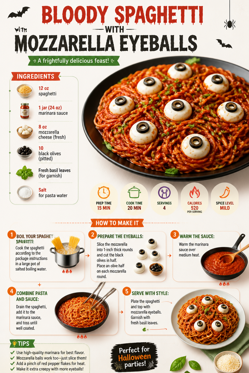 Bloody Spaghetti with Mozzarella Eyeballs