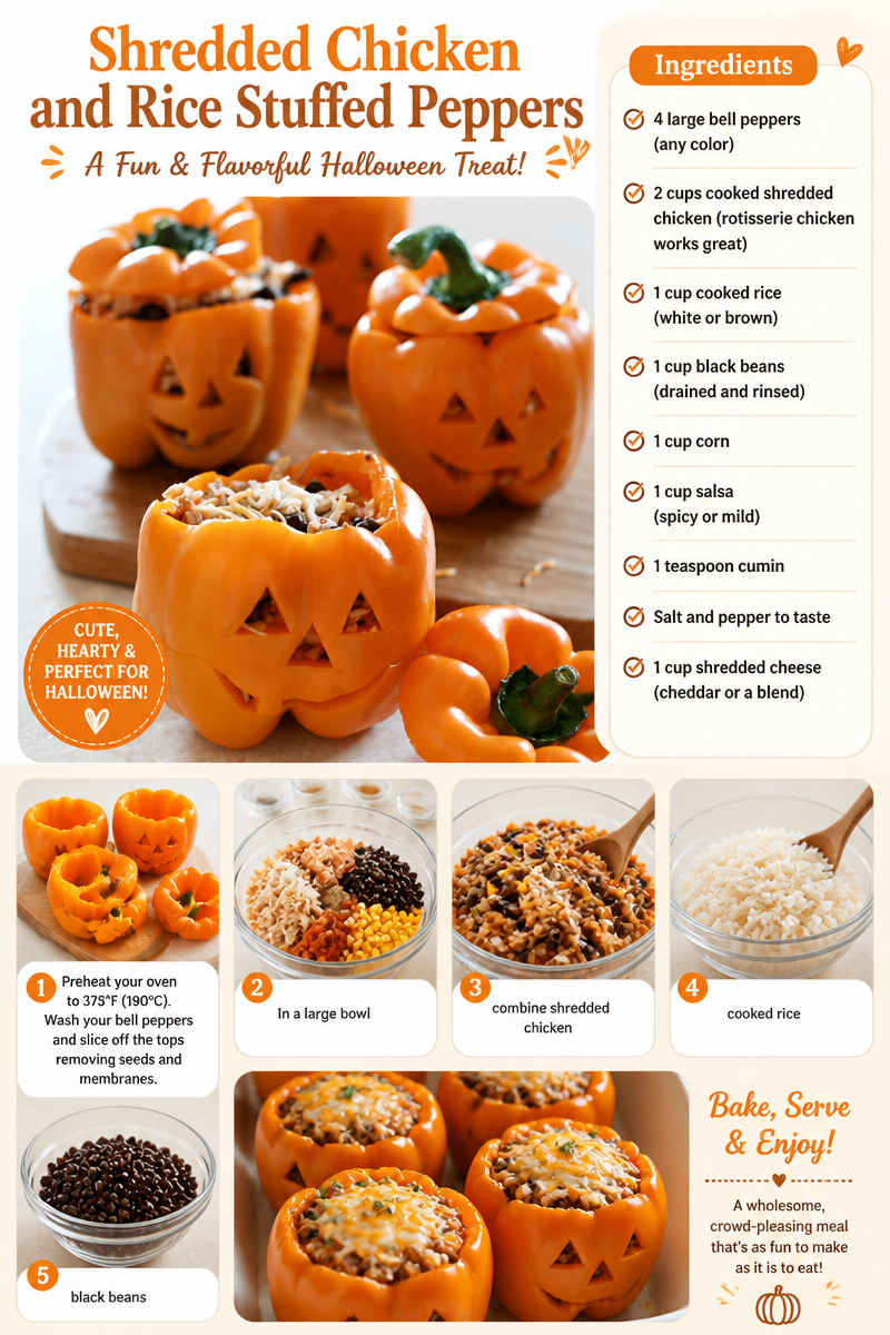 Shredded Chicken and Rice Stuffed Peppers