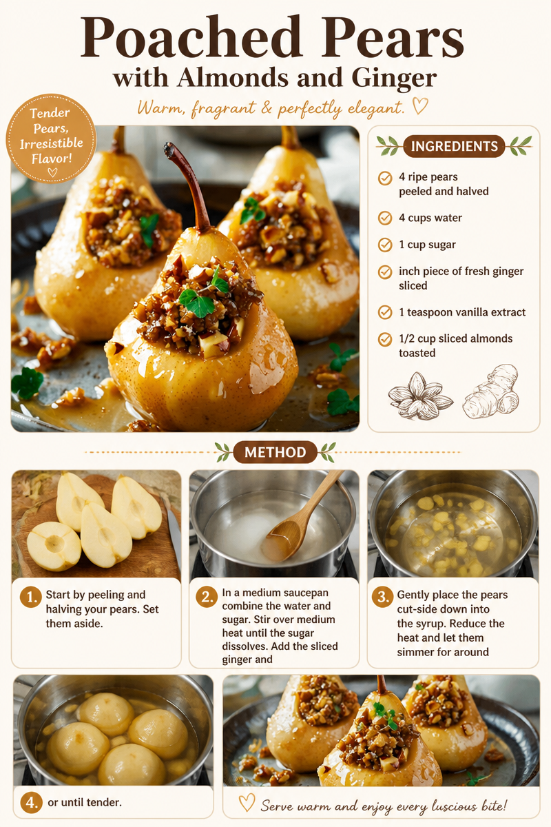 Poached Pears with Almonds and Ginger