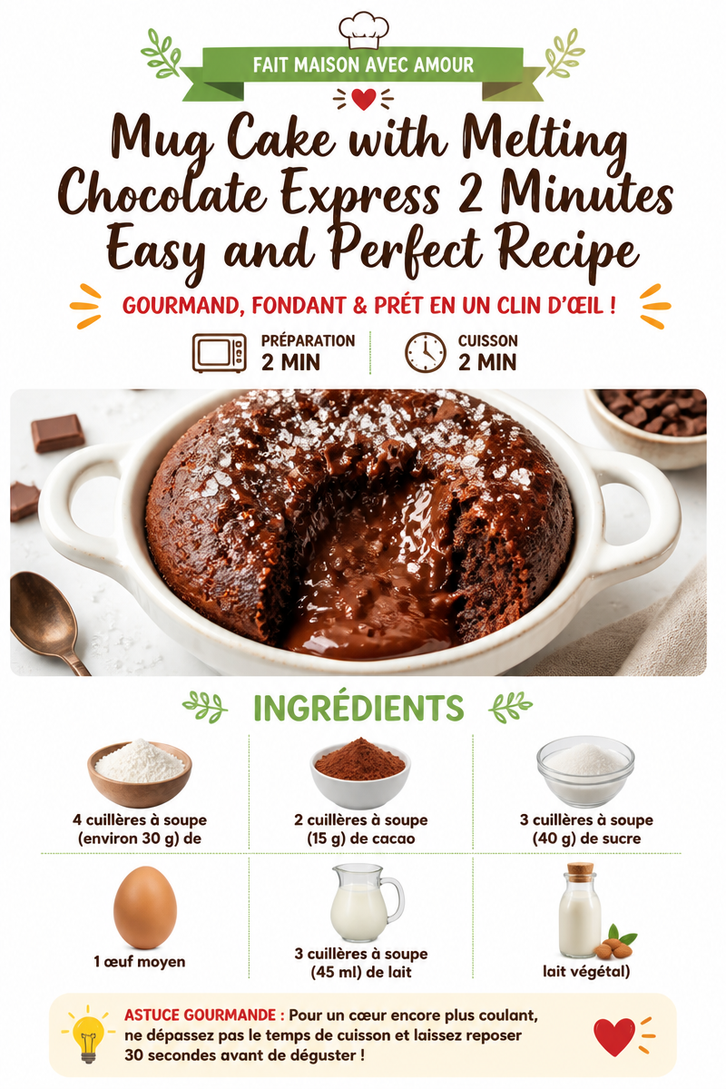 Mug Cake with Melting Chocolate Express - Easy and Perfect Recipe in 2 Minutes