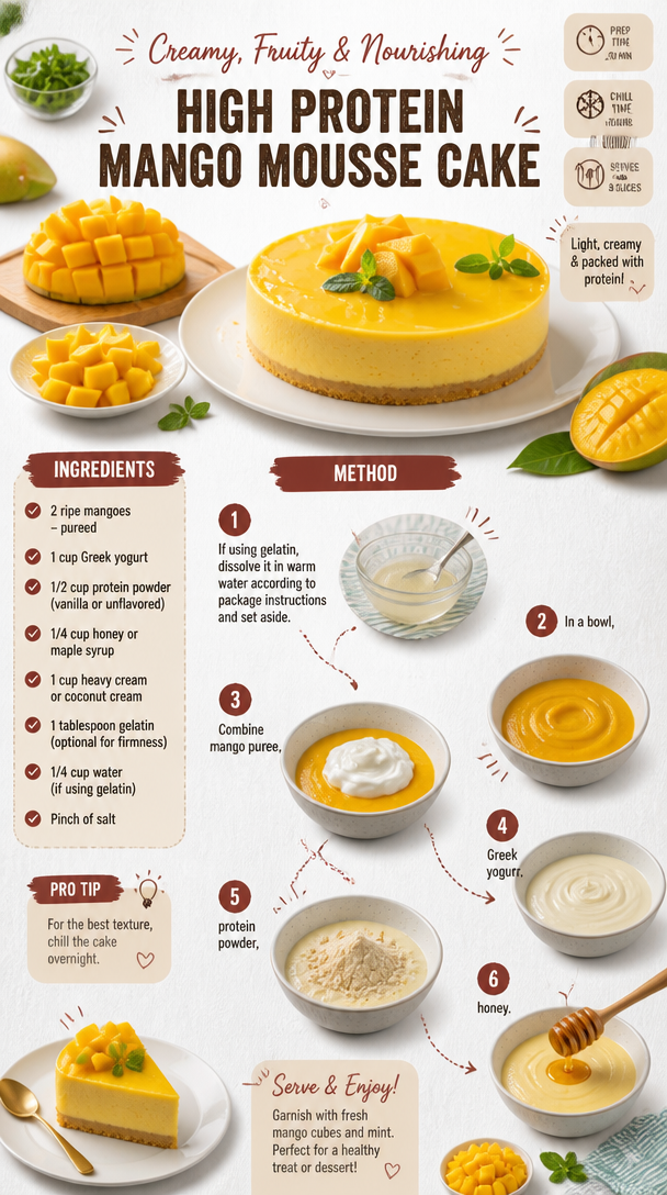 High Protein Mango Mousse Cake