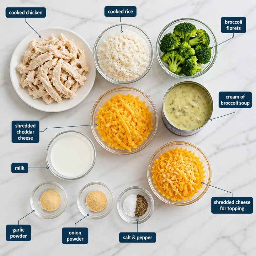 Cheesy Broccoli Chicken and Rice Casserole