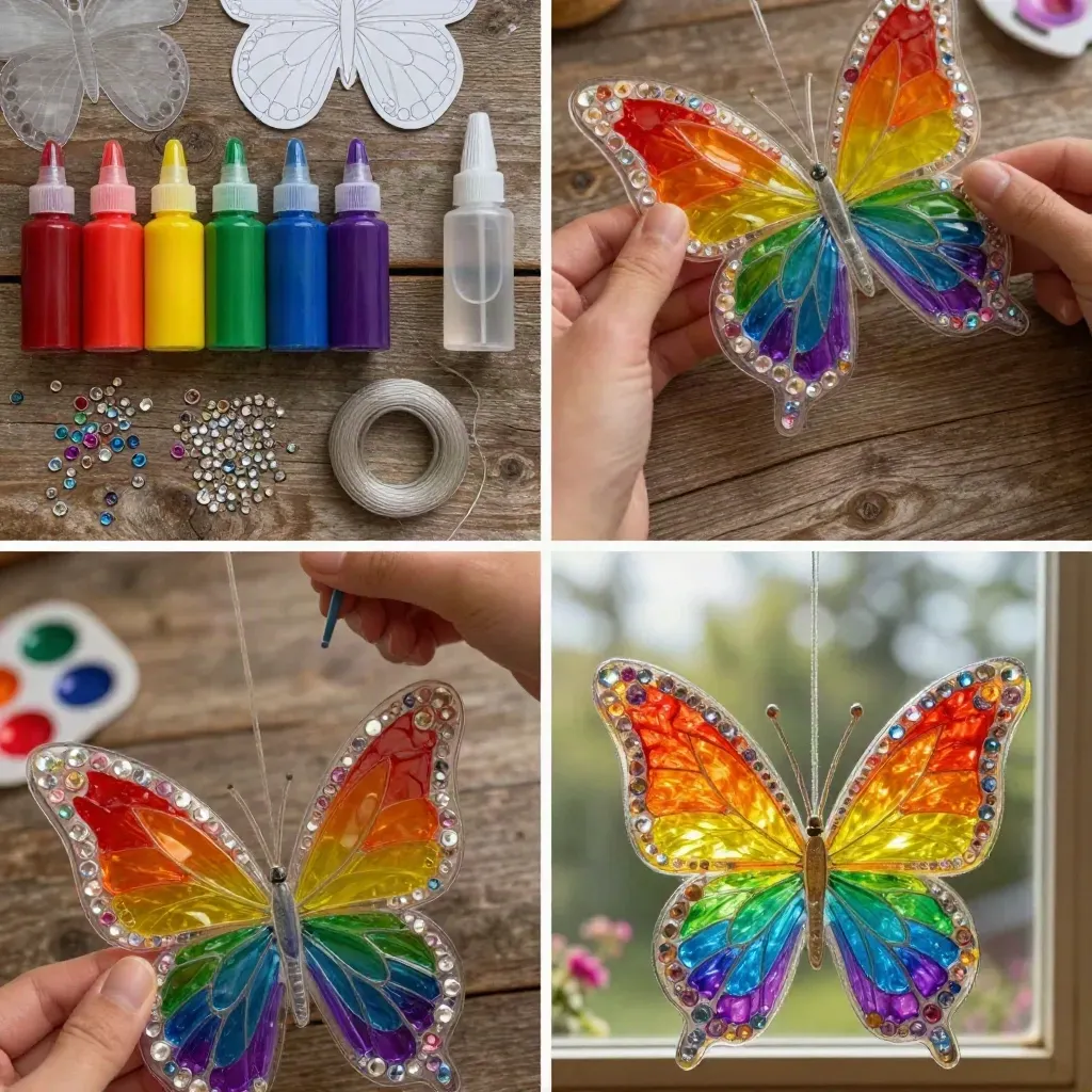 Colorful Rainbow Crystal Butterfly Window Suncatcher