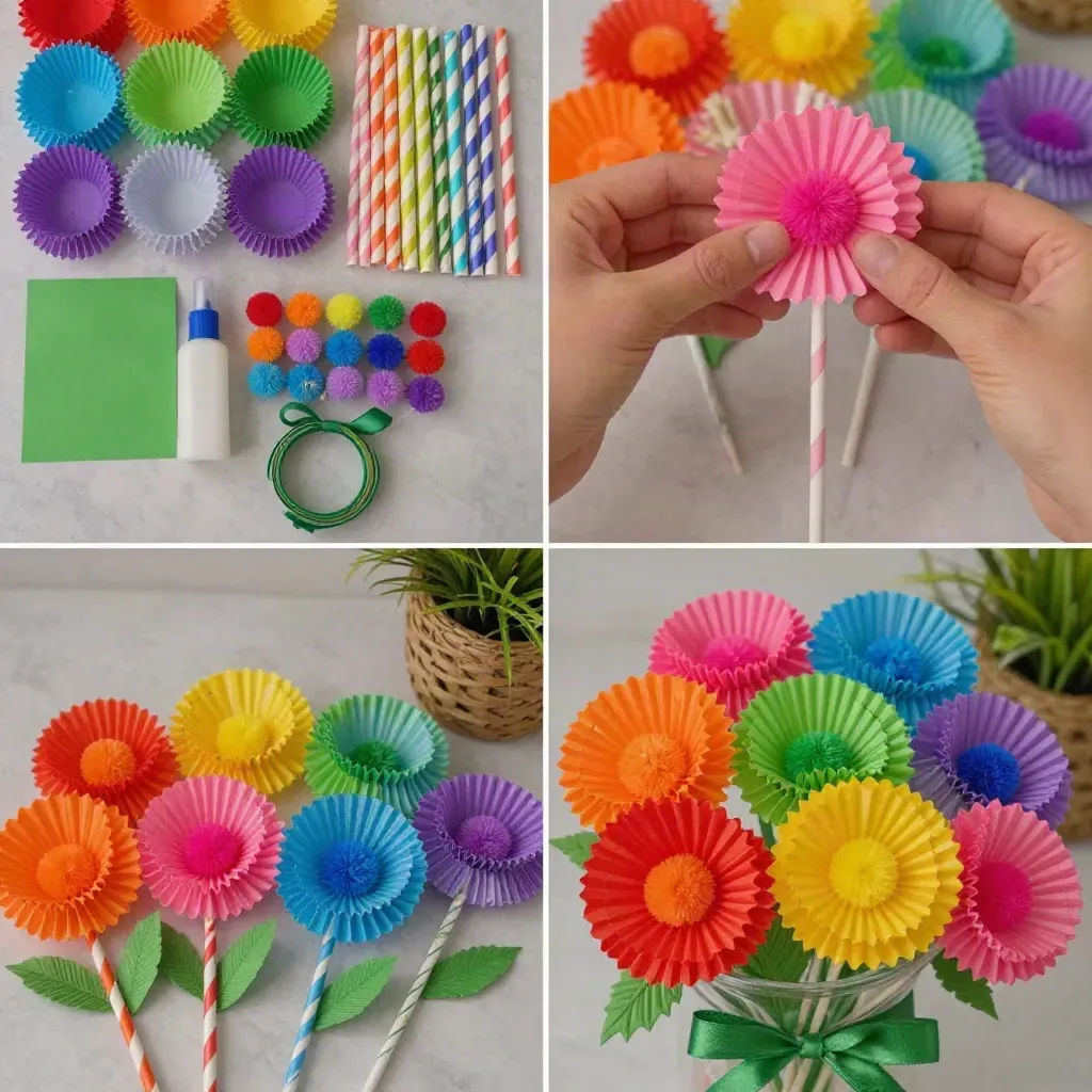 Vibrant Rainbow Dahlia Bouquet with Cupcake-Liner Blooms 19 Rainbow Cupcake-Liner Dahlia Bouquet