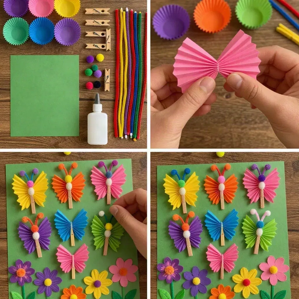 Rainbow Cupcake-Liner Butterfly Garden