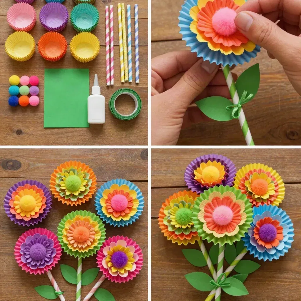 Colorful Cupcake-Liner Flower Bouquet