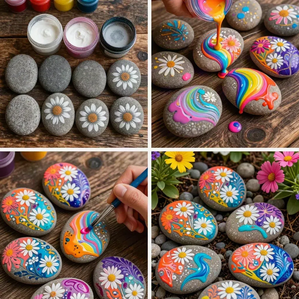 Rainbow Painted Rocks for a Colorful Flower Garden
