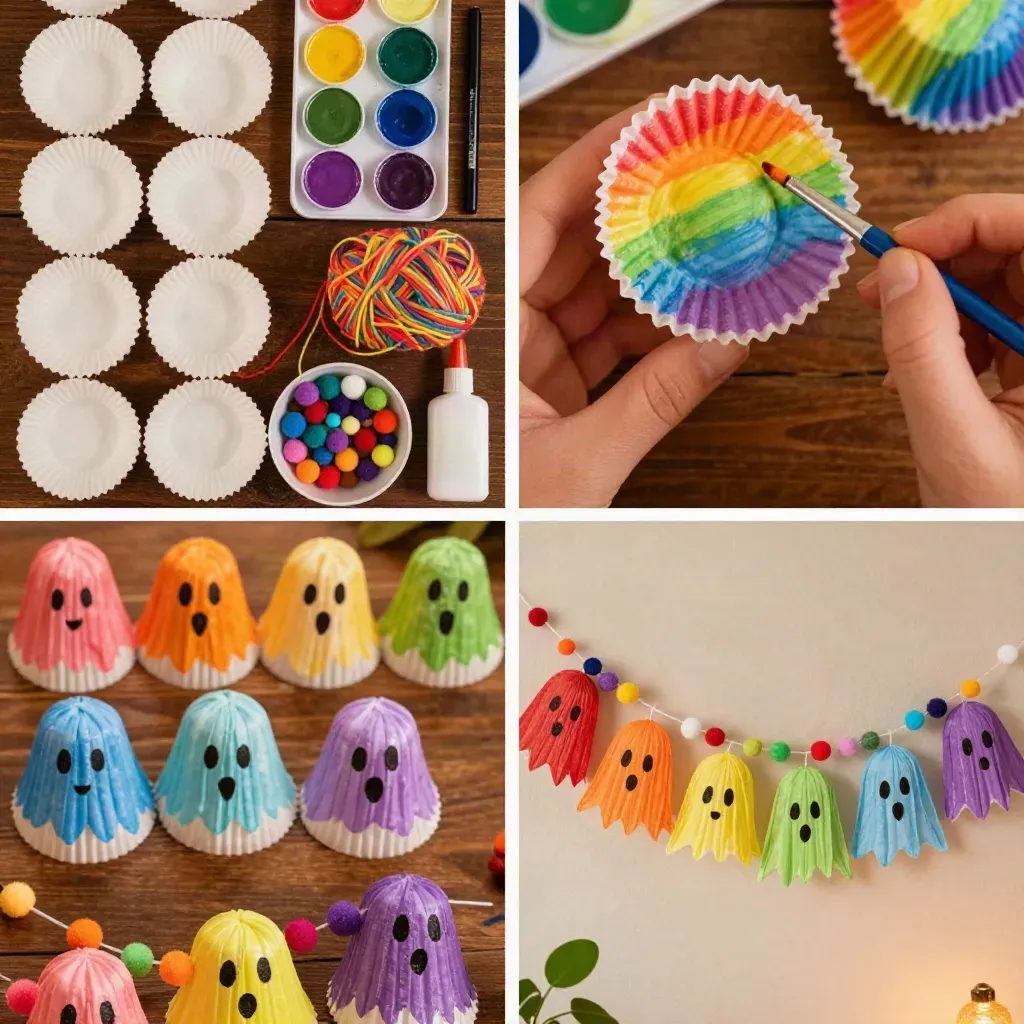 Rainbow Ghost Cupcake-Liner Garland