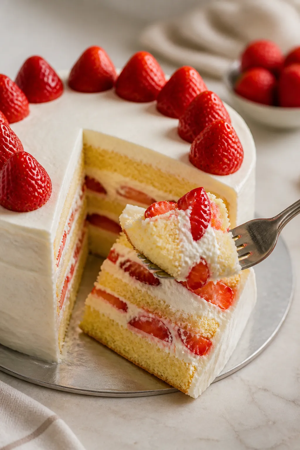 Japanische Erdbeersponge-Kuchen (Erdbeerkuchen)