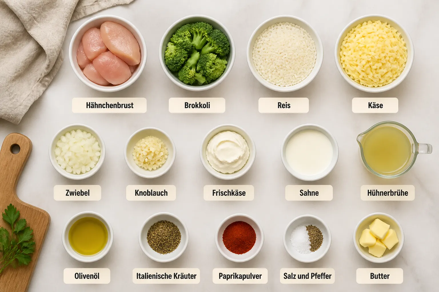 Käse-Kbrokkoli-Hähnchen und Reis Auflauf