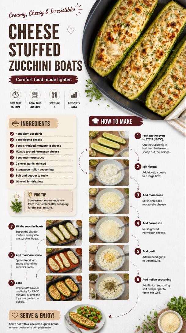 Cheese Stuffed Zucchini Boats