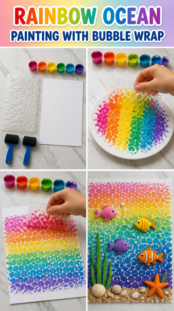 Bubble Wrap Rainbow Ocean Painting for Kids