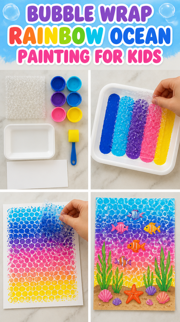 Bubble Wrap Rainbow Ocean Painting for Kids