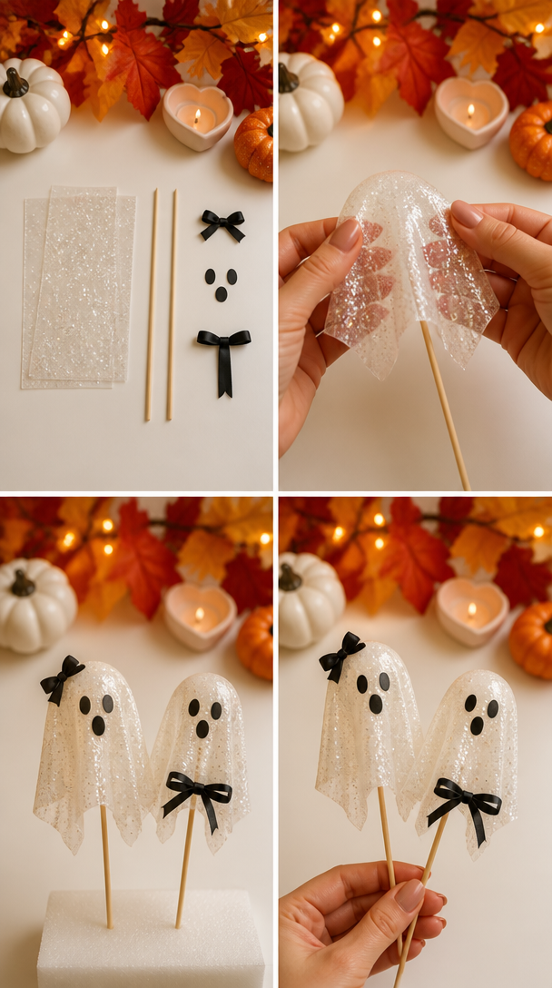 DIY Glowing Ghosts 👻✨ #diy #Halloween #HalloweenDecor #spookyseason #craftideas #creative #magical