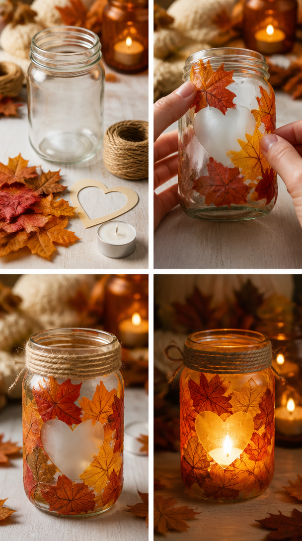 An old glass jar, a beautiful autumn napkin, and a little creativity can turn it into cozy fall decor! 🍁❤️

The candlelight shines through the heart-shaped opening, creating a warm and magical autumn...