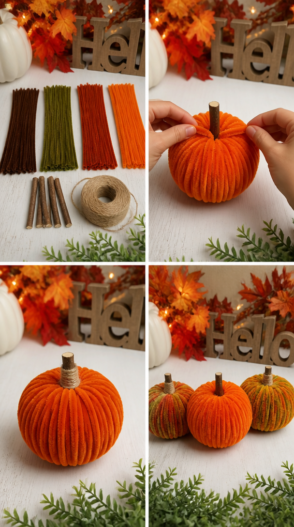 DIY Cozy Fluffy Pumpkins 🍂✨ #autumn #DIY #crafts #creativeideas #falldecor #pumpkinseason #handmade