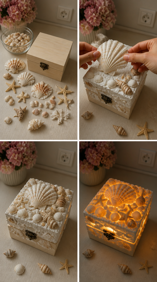 DIY Magical Seashell Box🌊✨ #craft #creativeideas #recycle #roomdecor #coastaldecor #magical #handmade #diy