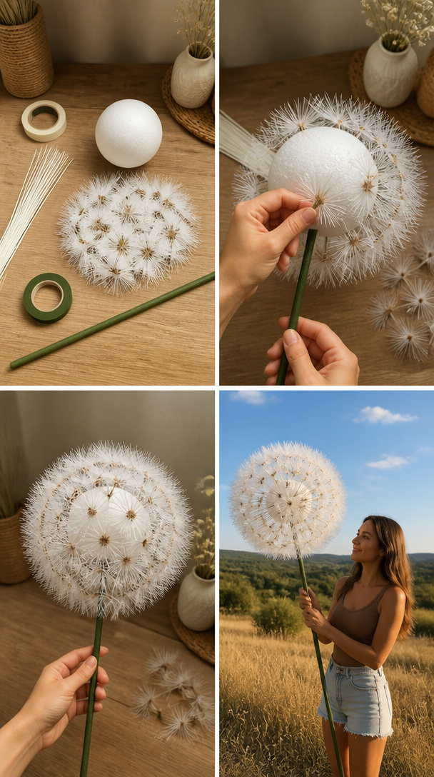 DIY Magical Giant Dandelion 🌼✨ #diy #craft #creativeideas #magical #homedecor #handmade #diydecor #dandelion