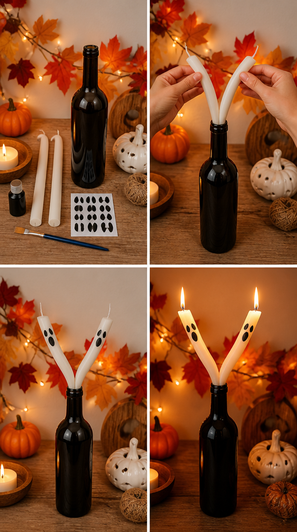 DIY Spooky Ghost Candles 👻🎃 #Halloween #HalloweenDIY #halloweendecor #craft #creativeideas #spooky #DIY