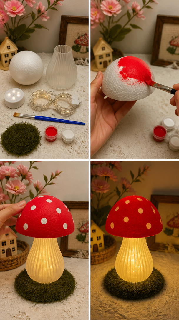 DIY Magical Mushroom Light🍄✨ #craft #diy #creativeideas #handmade #magical #lighting #homedecor #mushroomlight