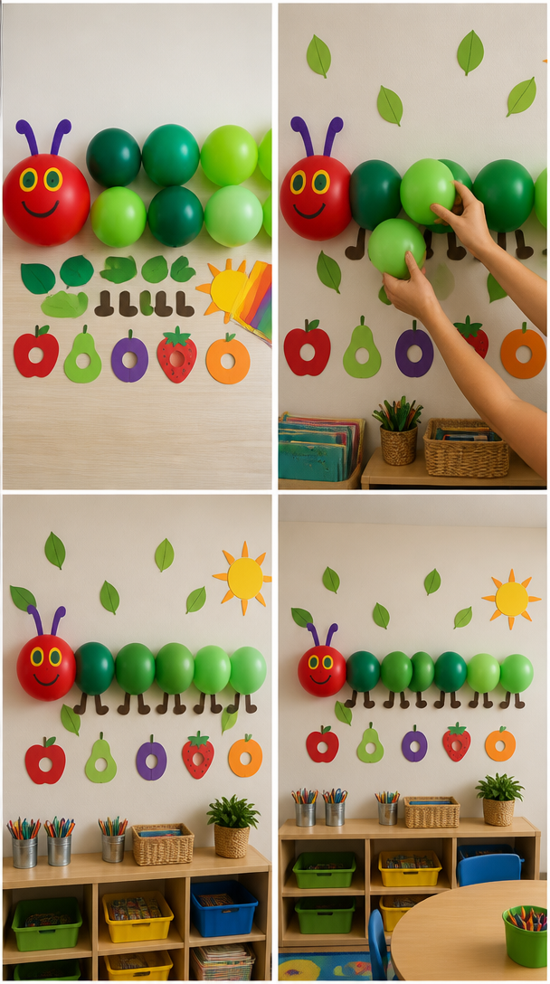 🐛🎈 BALLOON HUNGRY CATERPILLAR DISPLAY

Such a fun way to brighten up a classroom! Inflate one red balloon for the head and a row of balloons in different shades of green for the body. Attach them to...