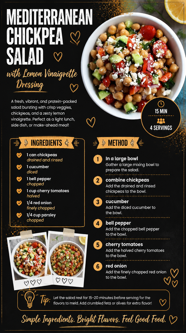 Mediterranean Chickpea Salad with Lemon Vinaigrette Dressing