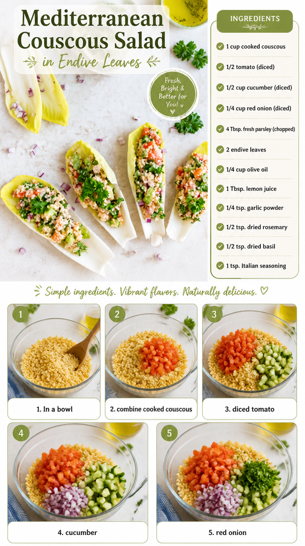Mediterranean Couscous Salad in Endive Leaves