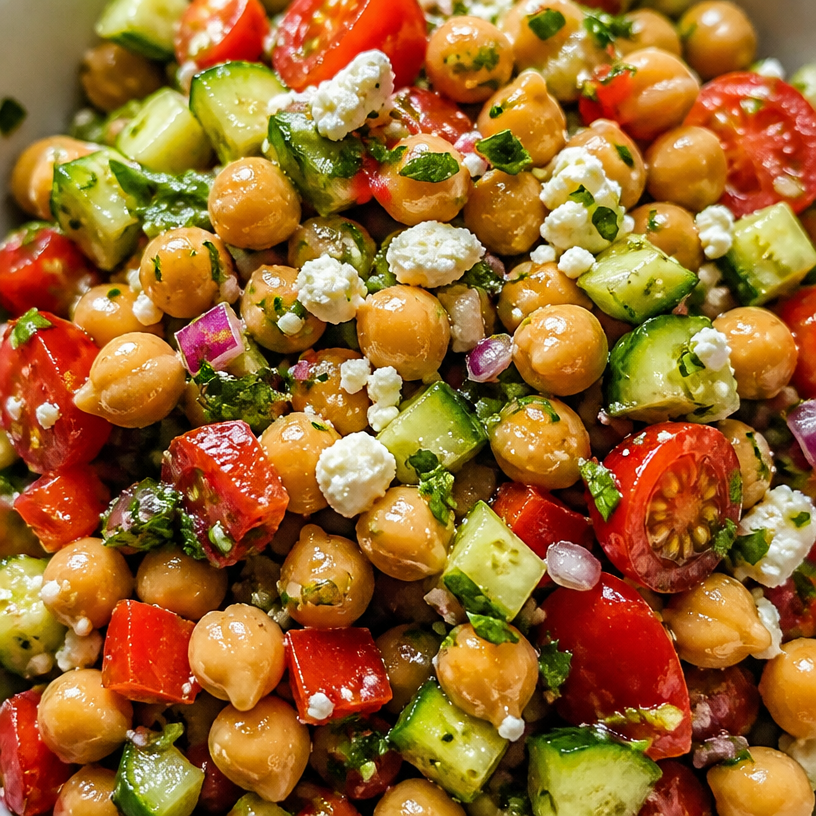 Mediterranean Chickpea Salad with Lemon Vinaigrette Dressing