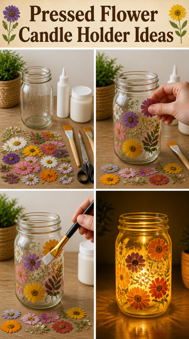 Pressed Flower Candle Holder