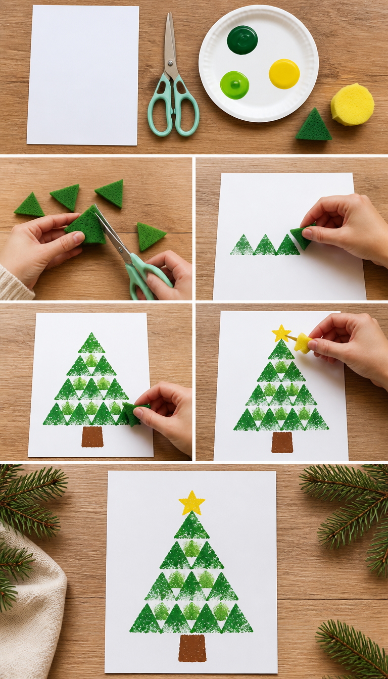 Shape Christmas Tree Sponge Painting