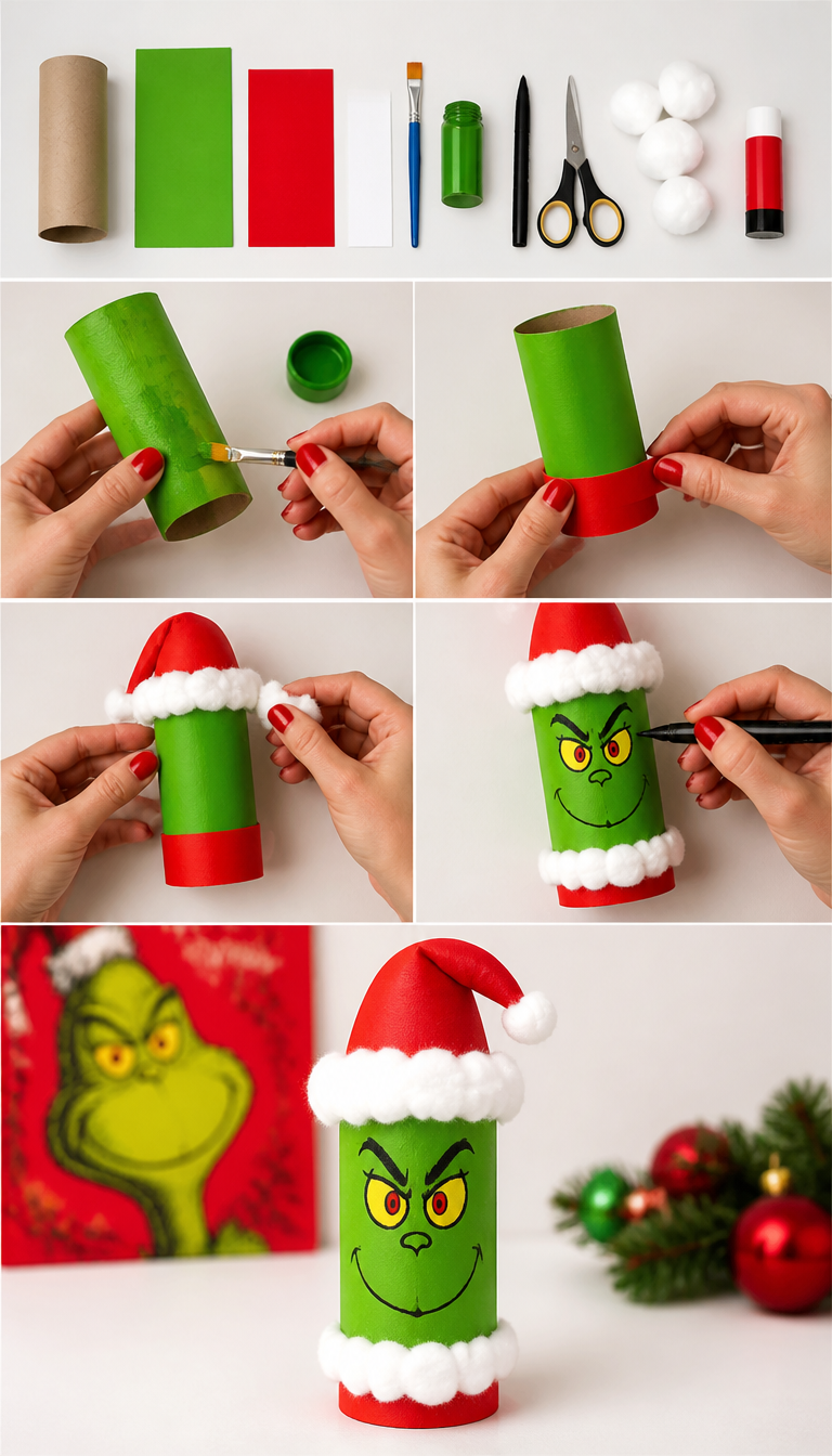 Toilet Paper Roll Grinch - Fun Crafts for Christmas