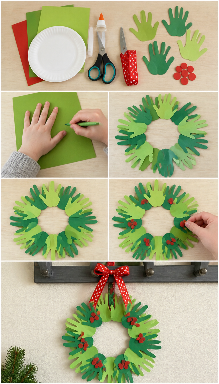 Kids Hand Print Christmas Wreath