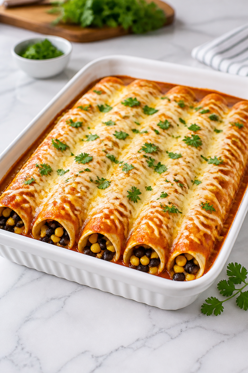 Black Bean Pumpkin Halloween Enchiladas