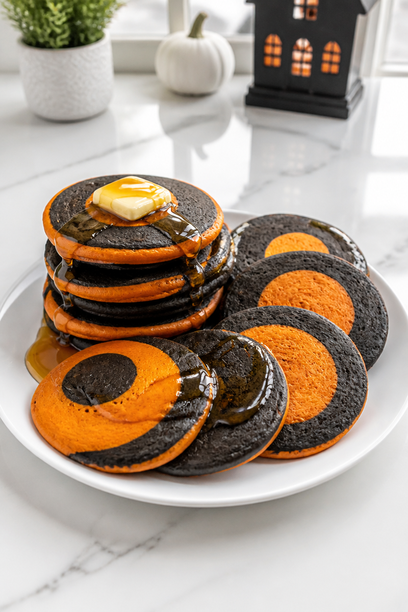 Black and Orange Halloween Pancakes