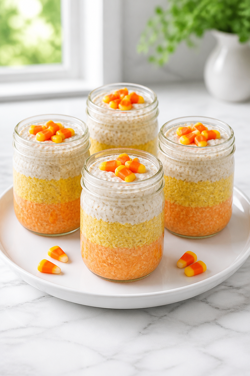 Candy Corn Overnight Oats Jar
