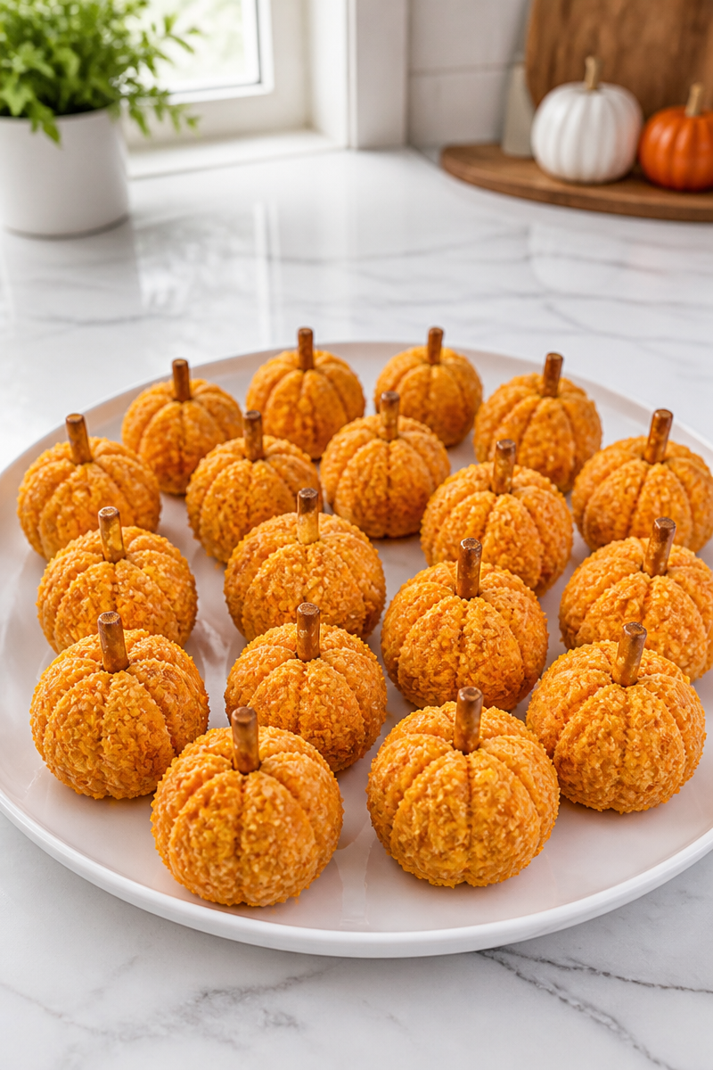 Halloween Cheddar Jack-O-Lantern Cheese Balls