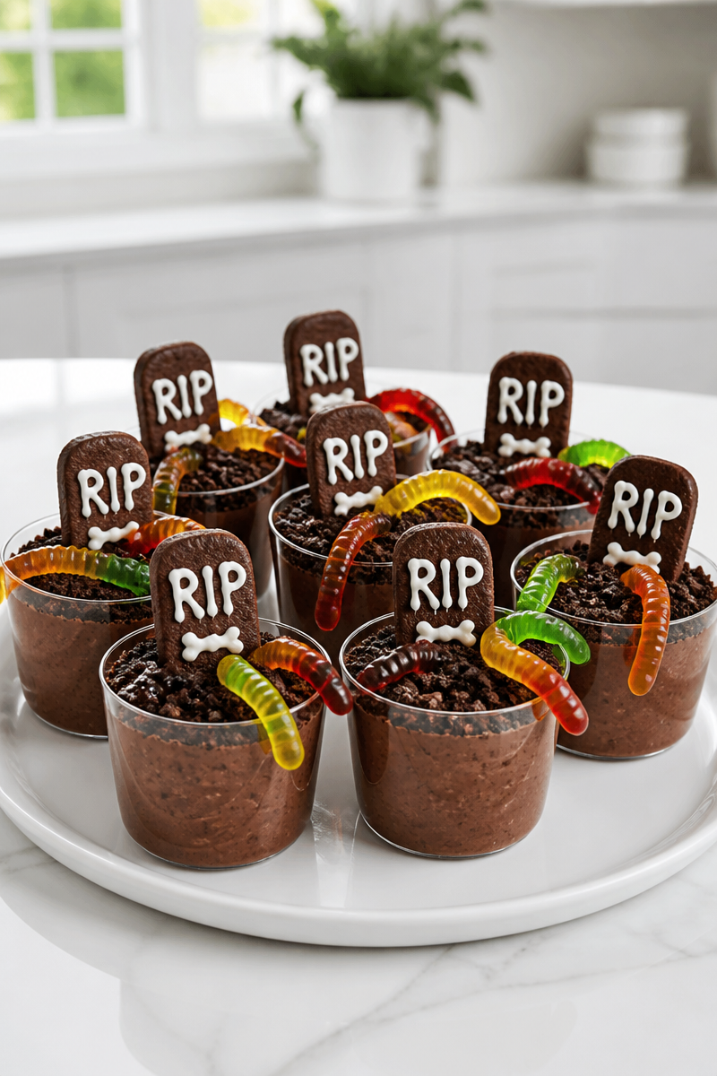Halloween Graveyard Dirt Pudding Cups