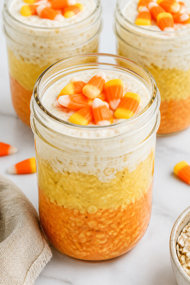 Candy Corn Overnight Oats Jar