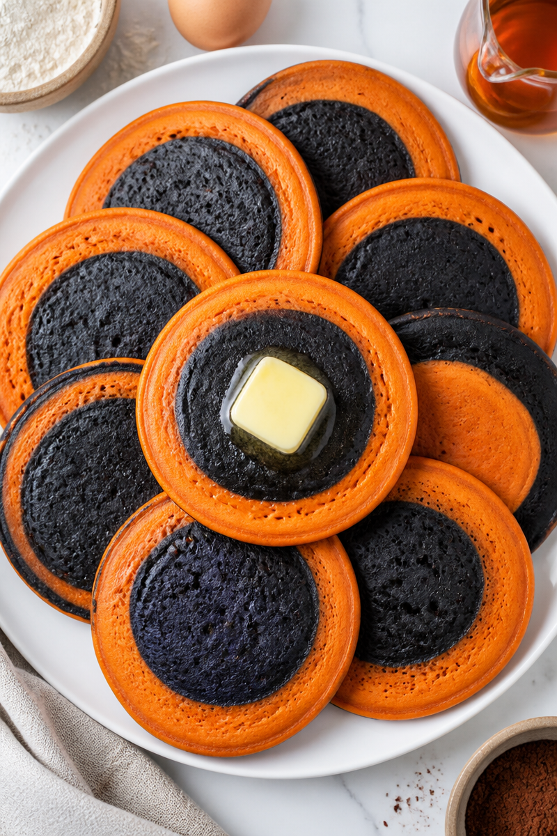 Black and Orange Halloween Pancakes