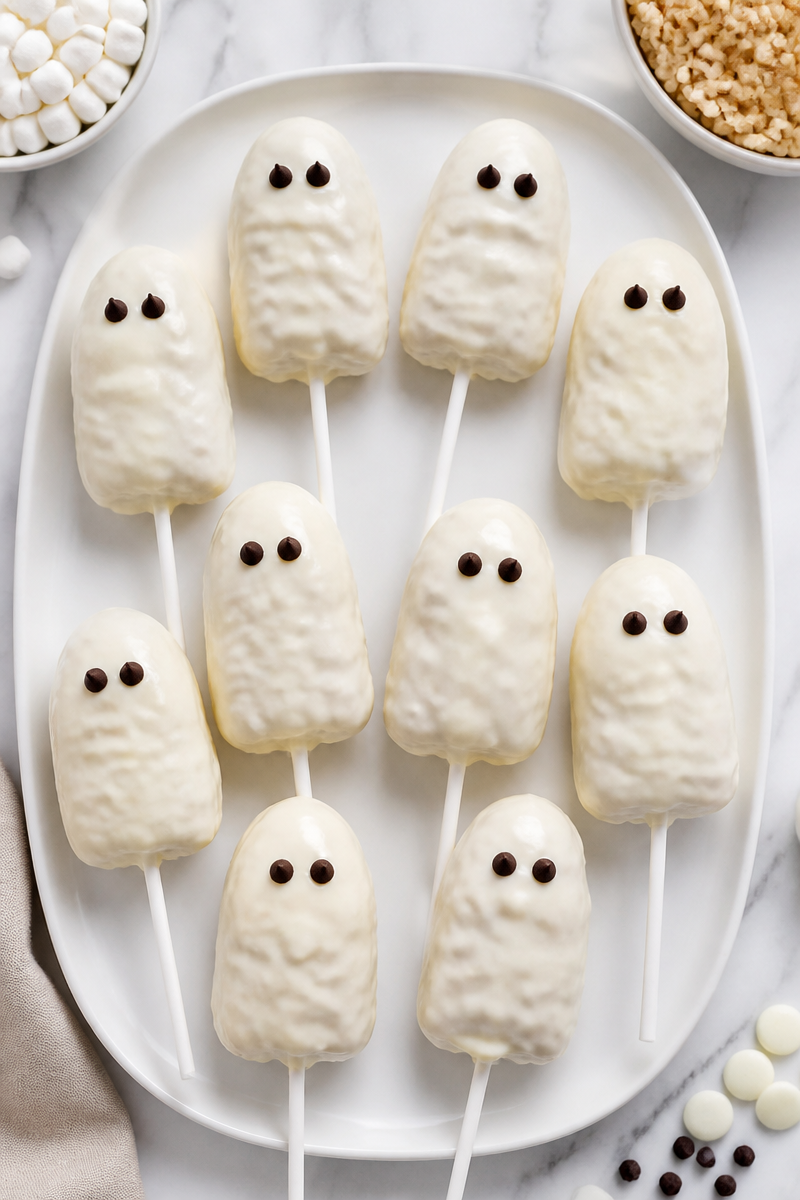 Halloween Rice Krispie Ghost Pops