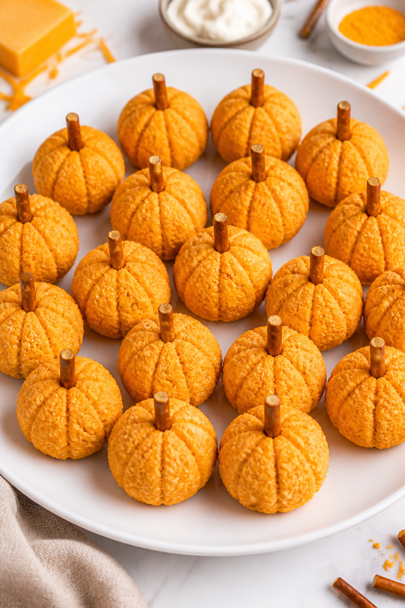 Halloween Cheddar Jack-O-Lantern Cheese Balls